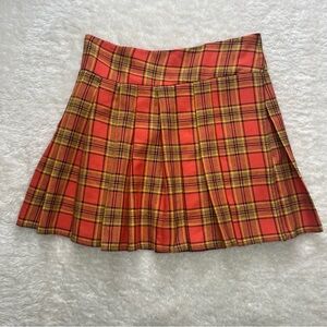 Donald Seneca mini high waist orange plaid skater skirt